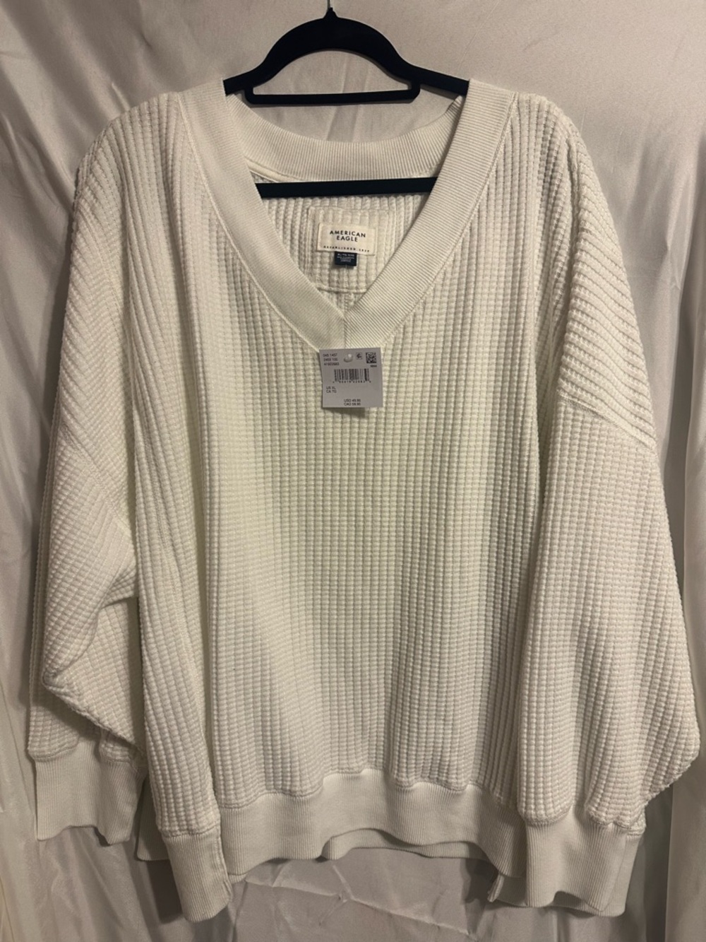 American Eagle Cream Waffle-Knit V-Neck Sweater